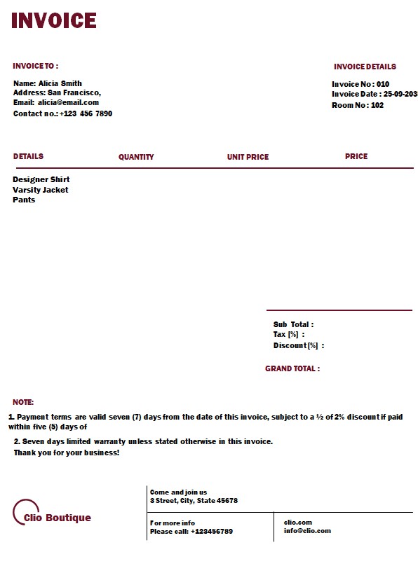 Free Boutique Invoice Template PSD template